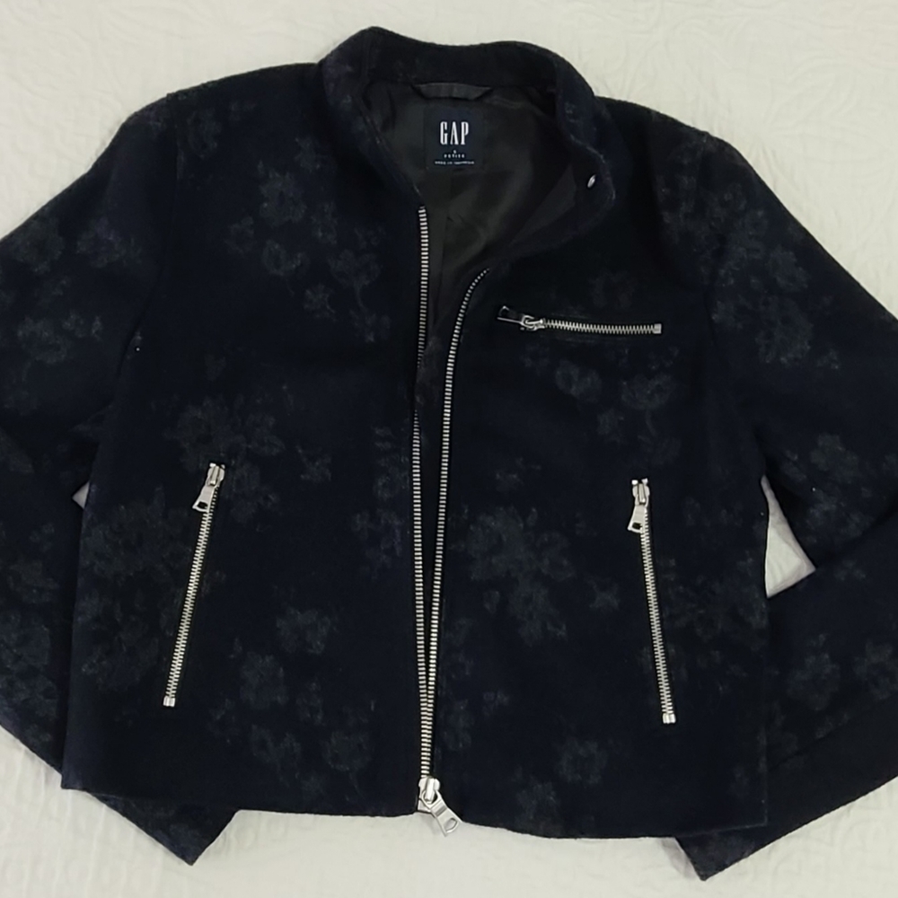 Gap Navy Floral Wool Biker Jacket